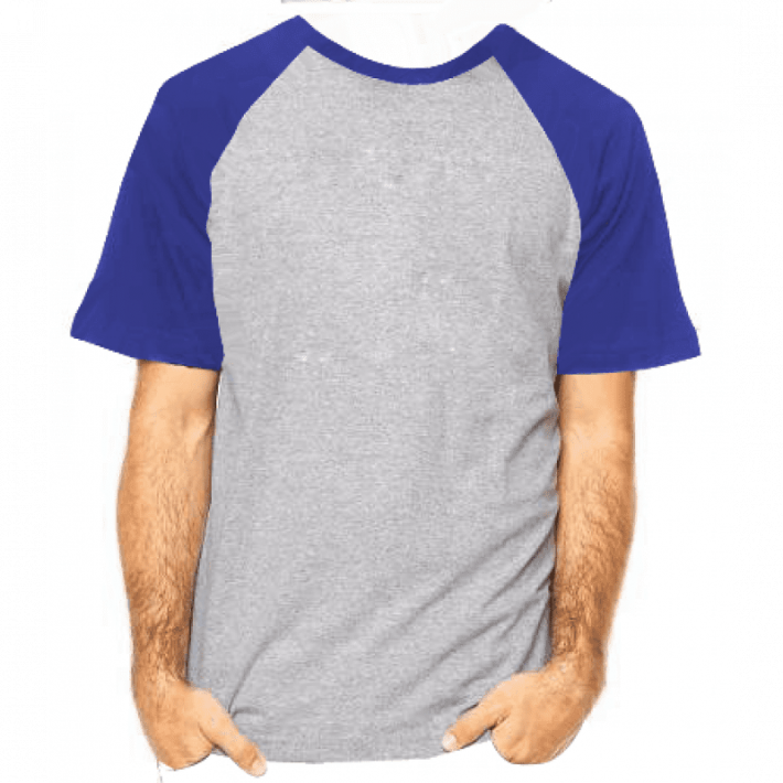 Camiseta Raglan Mescla com Manga Azul Royal ANTI-PILLING