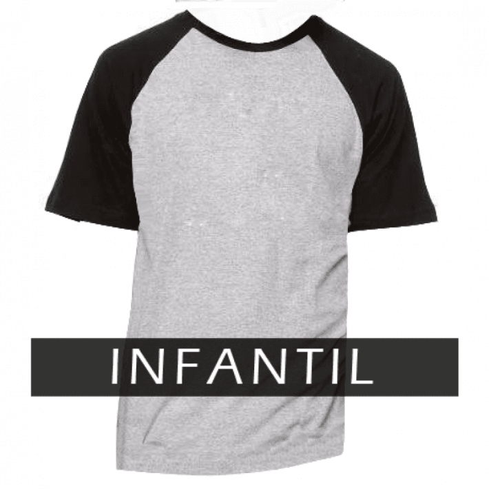 Camiseta Raglan Infantil Cinza Mescla - Manga e gola preta