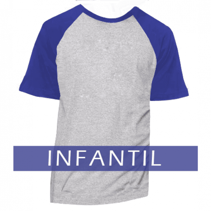 Camiseta Raglan Infantil Cinza Mescla - MANGA E GOLA AZUL ROYAL