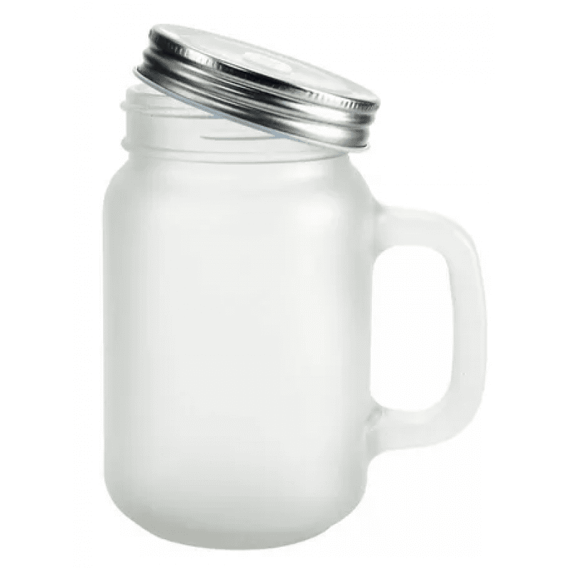 Caneca manson vidro Jateada Tampa e canudo